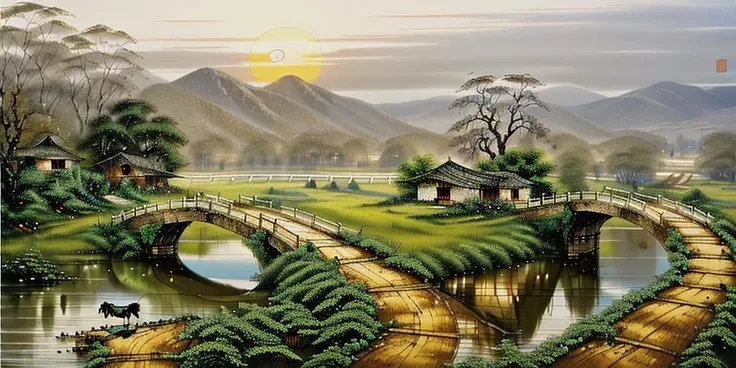 masterpiece, high quality, high resolution,8k, chinese painting ,
Withered vines, aged ((trees)), dusk ((crows)) cawing free,
((a small bridge)), flowing water, (((a humble dwelling))), (a horse:1.6),
Westward blows the chilly wind on ((an ancient path)),
As the sun sets, my heart aches with a lonely wrath,
<lora:wyyColoredInk_v10:0.9>