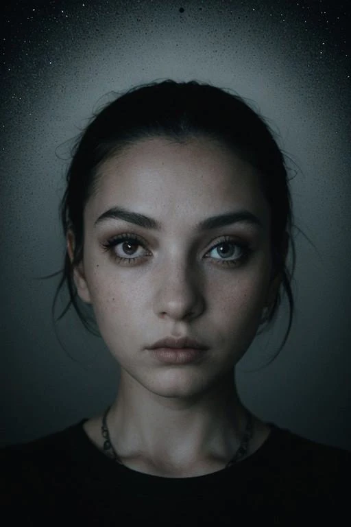 RAW photo of acute petite slim emo girl wearing (a t-shirt) and (tight black pants), dark makeup, tattoos, (short asymmetrical black hair with sidecut), ultra wide shot, hyper-detailed, (disturbing:1.1), (majestic:1.2), (fascinating:1.2), expressions evoking a sense of vogue and fashion magazine ,highly detailed character, dramatic atmosphere, centred, cinematic, (noir:0.9),(intricate details, hyperdetailed:1.15), hard light and shadow ,(matter:1.2), (horror:1.25), directed by shane mcmellen, photo taken with ektachrome, distorted portraiture, gothic dark and moody tones, muted colors, cinematic lighting, instax film, 8k, raw photo, (film grain:1.0), (floating dust particle:1.2), 24mm, on focus, rim light, in the dark, dimly lit, low key, deep shadow,