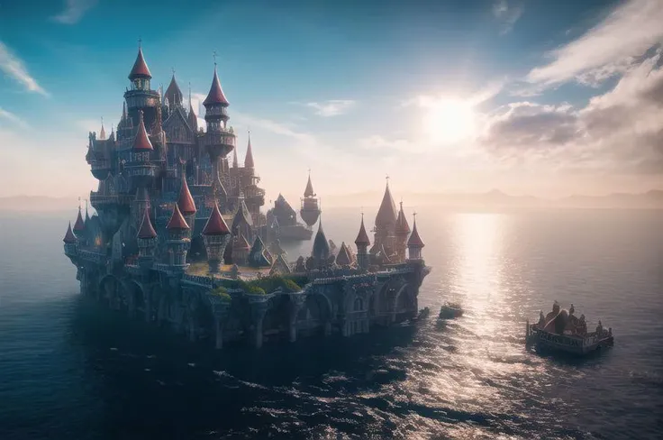 cinematic screenshot of the Floating City of Craicia, masterpiece, best quality, highly detailed, professional color grading, film grain, atmosphere, wondrous, 8k resolution, hyper realistic,