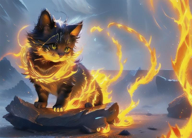 epic landscape, plains, firefalls, fire, volumetric lighting, cinematic lighting, bright colours, highly detailed, photorealistic, <lora:Clothing - Ember Armor_v2:0.3> embers, glowing, burning <lora:Concept - Pyromancer:0.8> <lora:CrystallineAI:0.4> crystallineAI <lora:people_count_slider_v1:-8> <lora:cat_20230627113759:0.8> cat
