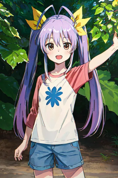 <lyco:Renge_loha_v1.0:0.9>
 miyauchi renge, shirt, hair ribbon, ribbon, shorts, twintail, open mouth, nature,
(best quality, masterpiece, RAW photo,ultra-detailed:1.2), <lyco:GoodHands-beta2:1.0>,1girl,solo,looking at viewer,smile