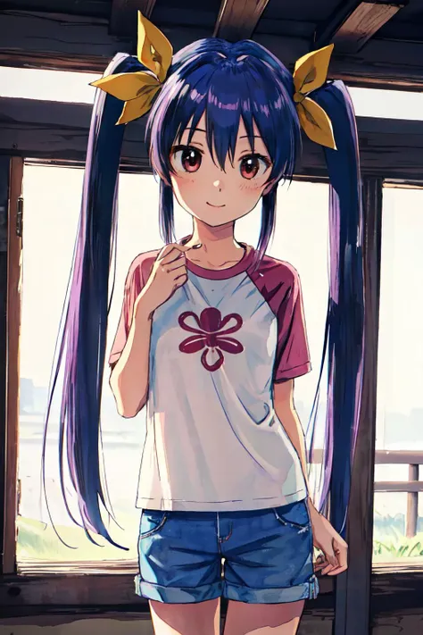 <lyco:Renge_loha_v1.0:0.8>
 miyauchi renge, shirt, hair ribbon, ribbon, shorts, twintail, 
(best quality, masterpiece, RAW photo,ultra-detailed:1.2), <lyco:GoodHands-beta2:1.0>,1girl,solo,looking at viewer,smile