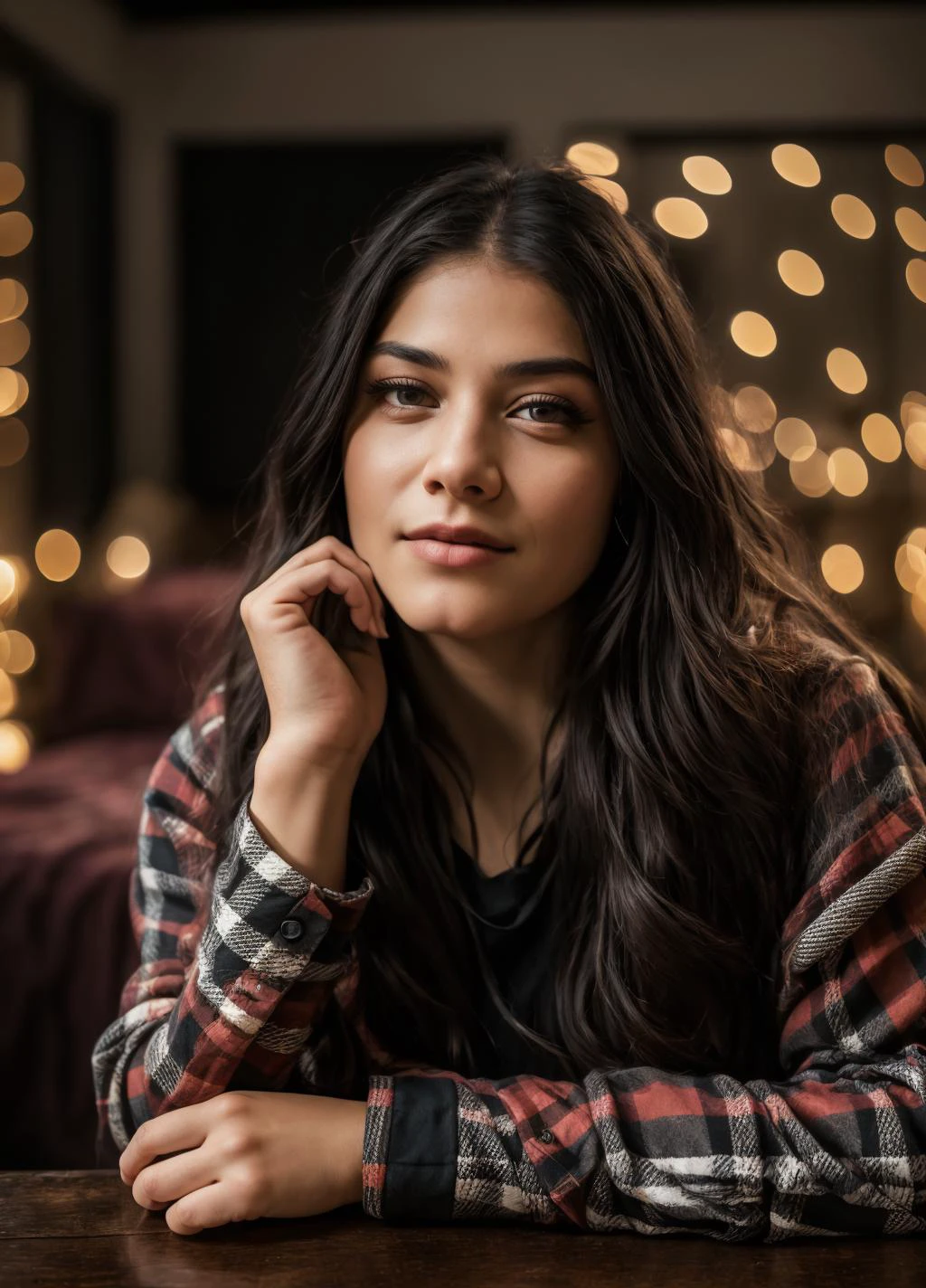 <lora:@mbreV_962:1> @mbrev, wearing flannel shirt, depth of field bokeh, bedroom, (masterpiece) (best quality) (detailed) (8k) (wallpaper) (cinematic lighting) (sharp focus) (intricate), perfect, portrait , hyper detailed, amazing background, highly defined details 32k UHD, lifelike photo, vivid colors