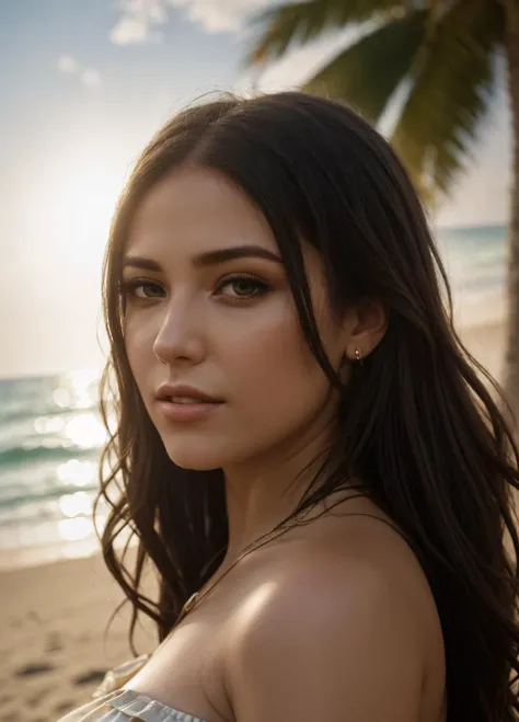 <lora:@mbreV_962:1> @mbrev,, perfect, portrait , hyper detailed, amazing background, highly defined details 32k UHD, lifelike photo, strapless sundress on a beach, realistic, sunlight, beautiful composition, sharp focus, high detailed face, smooth, symmetry, photorealistic, dramatic lighting, cinematic scene, highly detailed, elegant, epic wide shot, intricate, dynamic lighting, vivid colors