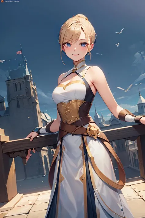 ((masterpiece,best quality)), absurdres,
<lora:Gwyneth_AFK:0.7>, Gwyneth_AFK, long dress,
solo, smiling, looking at viewer, cowboy shot,
castle in background, cinematic composition, dynamic pose,