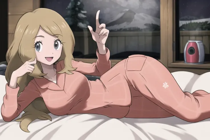 (masterpiece:1.2), (best quality:1.2), 1girl, solo, (mature female:1.1), (((perfect face))), ((detailed anatomy)), (athletic), looking at viewer, medium breasts, breasts, highres, [(hands:1.25): (detailed fingers:1.2):10],

(cozy winter cabin:1.3), solo, (happy:1.2)

character_pokemon_serena, cute pajamas, grey eyes, <lora:Serena:0.5>, (soft:1.2)

pokemon, generation 6, <lora:Pokemon (Style):1>, bedinvitation, pov, dark, under sheets, lying under bedsheets, bed, lying down, holding bedsheets, bedsheets,<lora:NAI-bedinvitation_mix:1>