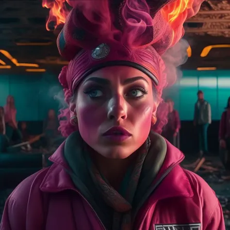 Scene from a strange movie (2023), waiting room vibe, psychedelic, upside down , pink, Real, raw cinematic photorealism, action portrait, 8k, intricately detailed perfect face,
(((Fire))), (((destruction))),
(((Smoke)))
