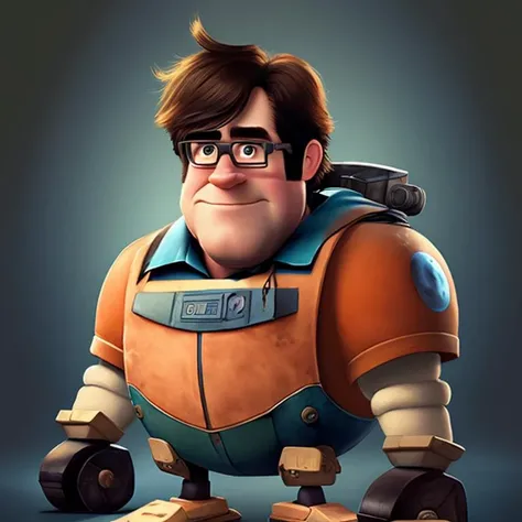 2d character concept art composed of Dysney's Wreck It Ralph and Pixar's Wall-e, drawn in the style of classical Disney animation, cell shading, digital painting, Dave Rapoza