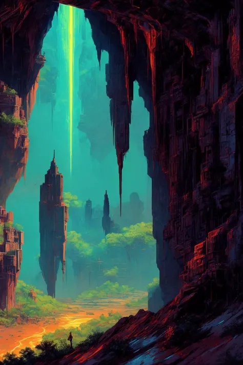 deep caves, caves of the universe. a beautiful digital painting by michael whelan and james gurney, trending on artstation, highly detailed, intricate, sci-fi, sharp focus, octane render. art by james gurney and laurie greasley. masterpiece. rendered in blender, ultra realistic, smooth shading, ultra detailed, high resolution, cinematic, unreal 6, perfect face, cyberpunk, fine details