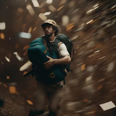 person carrying too many things, what a mess!,muted colors,(centered,perect composition, symmetrical,ultra hd, 8k), hdr, 32k,CinemaHelper