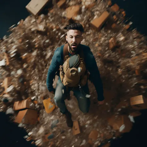 person carrying too many things, what a mess!,muted colors,(centered,perect composition, symmetrical,ultra hd, 8k), hdr, 32k,CinemaHelper
