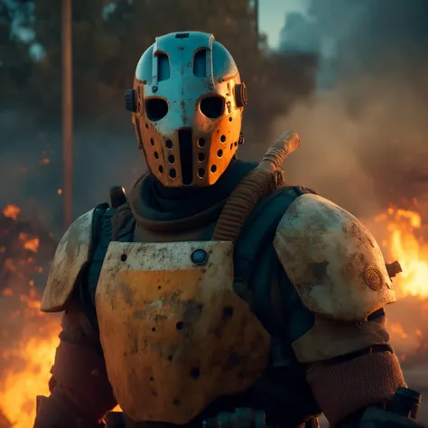 Jason Voorhees fallout style power armor, shot on Sony A7 Mark III,8k,CinemaHelper,(masterpiece,best quality:1.4)