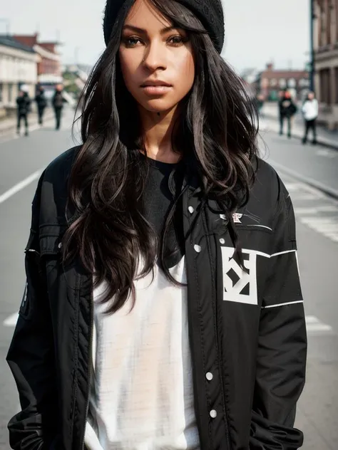 JC, portrait , long straight hair, streetwear, photography, trending on artstation, sharp focus, intricate details, by greg rutkowski <lora:JC:0.7>