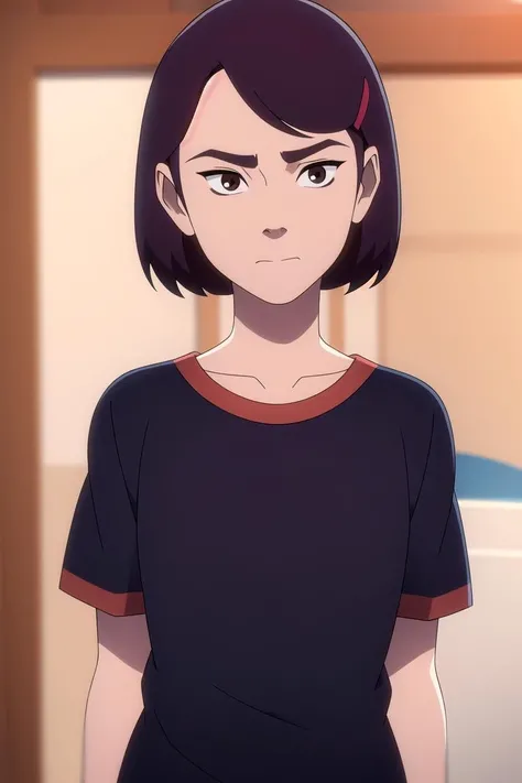 masterpiece, best quality, maddiekim, 1girl, t-shirt, upper body, night, looking at viewer, closed mouth, solo, highres, <lora:maddiekim:0.95>