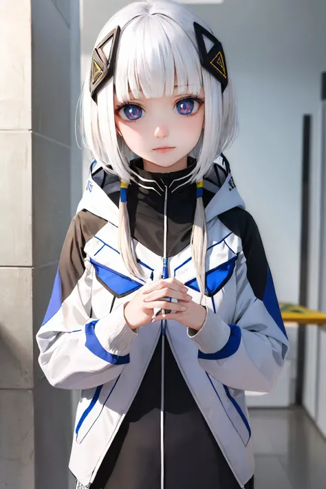(masterpiece, best quality:1.2), solo, 1girl, ceviokafu, expressionless, looking at viewer, white jacket, hood down, long sleeves <lora:kamitsubaki_kafu:1.0>
