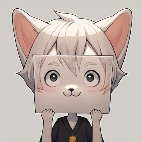 score_9, score_8_up, score_7_up, <lora:PaperLikeFacePony:0.8> PaperLikeFace,1boy,boykisser,:3,white fur,furry,holding paper with emoji face,ears,big eyes,big black pupils,black iris