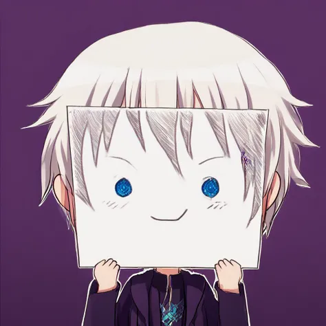 score_9, score_8_up, score_7_up, <lora:PaperLikeFacePony:0.6> PaperLikeFace, 1boy,SatoruGojo, solo, furry,holding paper with emoji face, covered eyes, black blindfold,purple jacket,chibi,white hair,<lora:GojoSatoruPony19:0.6> , <lora:PaperLikeFacePony21:0.6> PaperLikeFace, high collar, blindfold, covered eyes, black blindfold, purple jacke