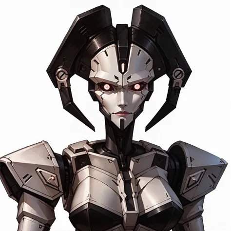 (<lora:Aeon_Flux:0.8> aeon flux, portrait, <lora:Robotization_Pony:1> Robot girl, Mecha, Android, mechanical limbs, robot joints, metal skin, black sclera, no mouth, armor, glowing eyes, no face), score_9, score_8_up, score_7_up,