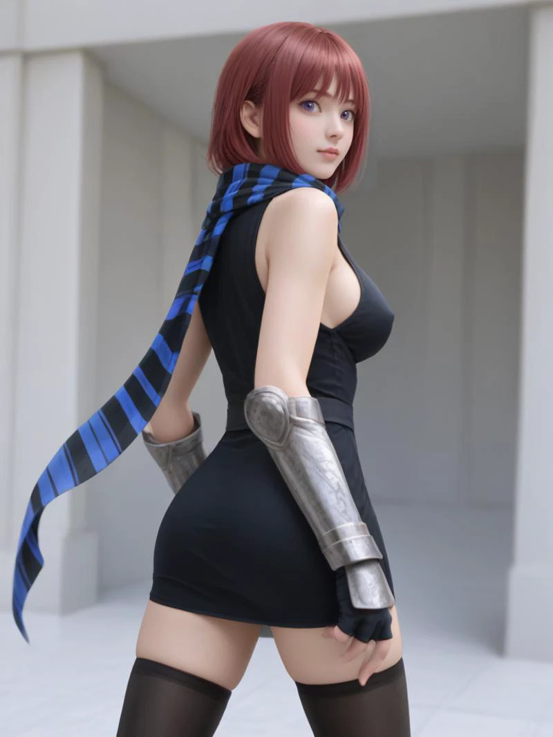 score_9, score_8_up, score_7_up, 8k, best quality, (photo realistic:1.37), real picture, raw photo, sharp image, intricate details, ultra-detailed, hyper detailed eyes, detailed skin with a flawless texture delicate and refined, ultra highres, depth field, masterpiece, extremely detailed,
<lora:detailed_notrigger:1>,
(0.45 :: medium shot :1.8), (from behind shot, rear view, looking back) , from below ,
1girl, nel zelpher, <lora:nel-zelpher-ponyxl:1>, an extremely beautiful 23-year-old girl, red hair, purple eyes, perfect shiny skin, flawless skin, fair skin, <lora:breasts_slider_v2:6>, cleavage, slender, light blush, looking at viewer, solo,
<lora:ALTXL_001_4:1>,
covered nipples obviously protruding through clothing, (sweat:0.6), seduction, nsfw,
(outfit with (black dress, short dress, striped scarf, vambraces, fingerless gloves, black thighhighs),:1.3)
(0.05 :: sexy pose :1.3),
at dawn ,
(in a business jet background:1.3),
<lora:LCMTurboMix_Euler_A_fix:1>