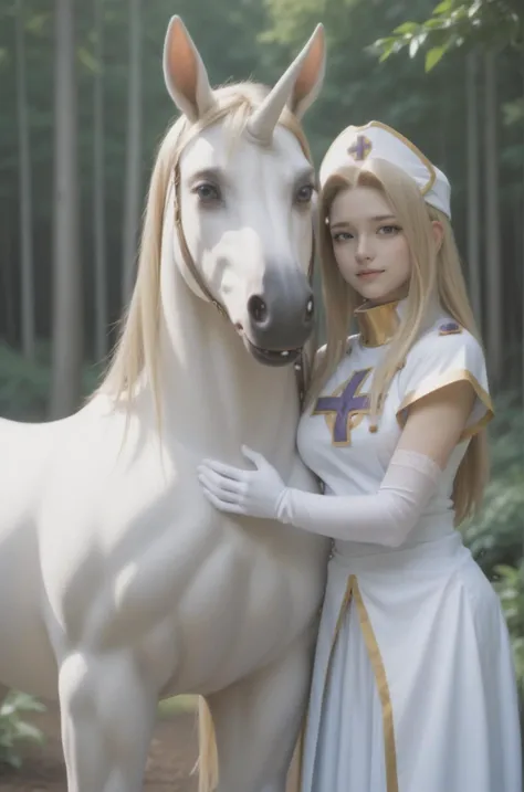 rating_safe,score_9, score_8_up, score_7_up, score_6_up, photo realistic,photo
,big breast,1girl ,1horse,Girl hugging a horse
,(white unicorn,white horse,forest background:1.4)
,ultra-detailed blonde hair, many detailed tangle hair streak
,<lora:ToPmint_SDXL_Pony:1>ToPmint,hat, long hair, blonde hair,blue eyes, gloves,dress,cross,white boots,long skirt,,standing ,
<lora:Pony_DetailV2.0:2>