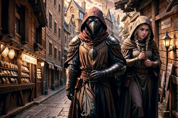 <lora:RPGKenku:0.5> kenku:1.2, talons, red eyes, hood, armor, outdoors, realistic:1.3, in a medieval town, medieval, full body, <lora:AllOldRPGArtS1_1990s_V1.01_LoRA:0.4> alloldrpgarts1 <lora:PBOldRifRPGStyle-V1.0-st_LoRa:0.4> RpgRiftingInThe90s, extremely high quality RAW photograph, detailed background, intricate, Exquisite details and textures, highly detailed, ultra detailed photograph, warm lighting, 4k, sharp focus, high resolution, detailed skin, detailed eyes, 8k uhd, dslr, high quality, film grain, Fujifilm XT3,