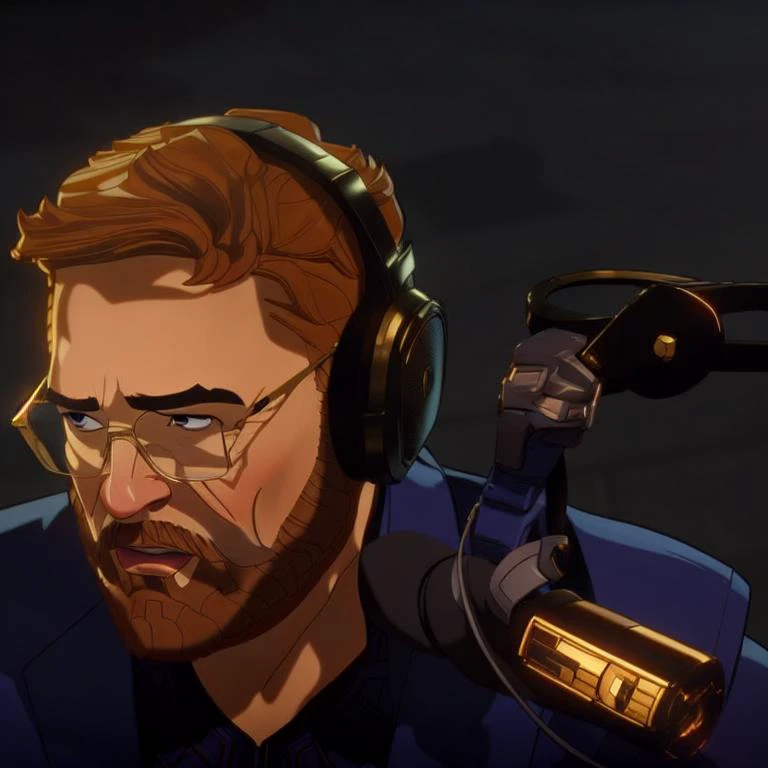 whatif style, a man with a beard wearing glasses, red hair, portrait, marvel s