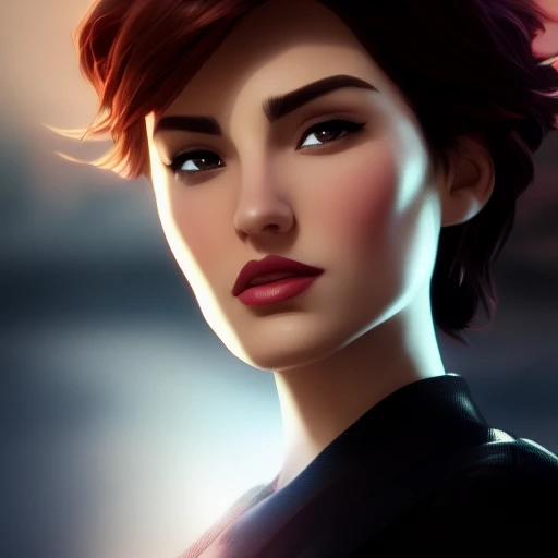 portrait, centered, sexy cute brunette woman, 3D, 3d art, 4k, 8 k artistic photography, award-winning photograph, trending on Artstation, Beautiful, 8k resolution, insanely detailed, Intricate, Behance, Cinematic, dramatic atmosphere, cinematic lighting, digital art, dramatic angle, Dramatic light by denis villeneuve, [mix style "pixar and artgerm and dreams work"], Elegant, ethereal lighting, octane render, dynamic lighting, digital painting, extreme plus resolution, fake detail, full image, full of details, global illumination, golden ratio, golden warm light, high contrast, high detail, high res, highly detailed, hyper detailed, intricate details, Masterpiece, perfect composition, photorealistic concept art, Professional, ray tracing, rich deep colors, Saturated, sharp focus, sharp lighting, soft natural volumetric cinematic perfect light, studio photo, studio quality, Stylize, super detail, Symmetry, trending on pixiv fanbox, ultra detail, ultra detailed, unreal engine 5, volumetric lighting