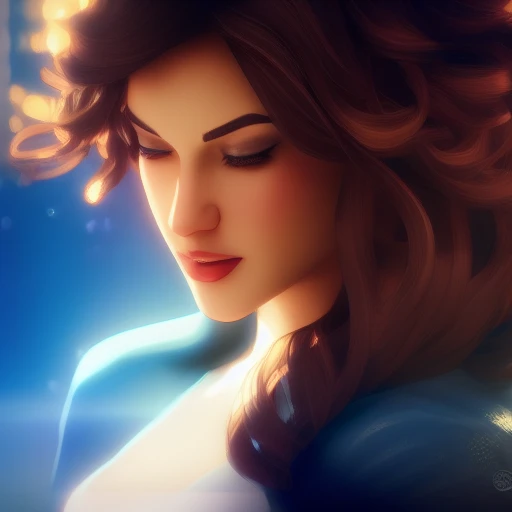portrait, centered, sexy cute brunette woman, whatif style, 3D, 3d art, 4k, 8 k artistic photography, award-winning photograph, trending on Artstation, Beautiful, 8k resolution, insanely detailed, Intricate, Behance, Cinematic, dramatic atmosphere, cinematic lighting, digital art, dramatic angle, Dramatic light by denis villeneuve, [mix style "pixar and artgerm and dreams work"], Elegant, ethereal lighting, octane render, dynamic lighting, digital painting, extreme plus resolution, fake detail, full image, full of details, global illumination, golden ratio, golden warm light, high contrast, high detail, high res, highly detailed, hyper detailed, intricate details, Masterpiece, perfect composition, photorealistic concept art, Professional, ray tracing, rich deep colors, Saturated, sharp focus, sharp lighting, soft natural volumetric cinematic perfect light, studio photo, studio quality, Stylize, super detail, Symmetry, trending on pixiv fanbox, ultra detail, ultra detailed, unreal engine 5, volumetric lighting