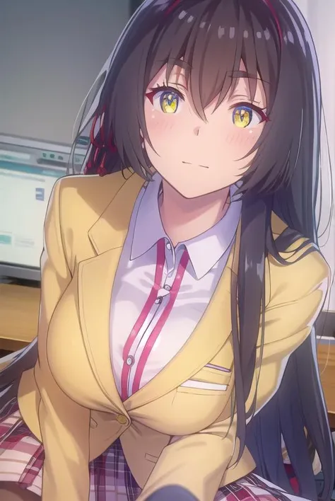 Shibuya Rin, At the bed, She straddles the man and inserts his penis into her vaginal opening, A large amount of sperm drips from the vaginal opening, uniform, Green tie, Spread your legs, Small breasts