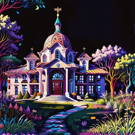 psychedelic, drawing, building, photo, detailed, 8k, simple background, black background <lora:psychedelic_portrait:0.9>