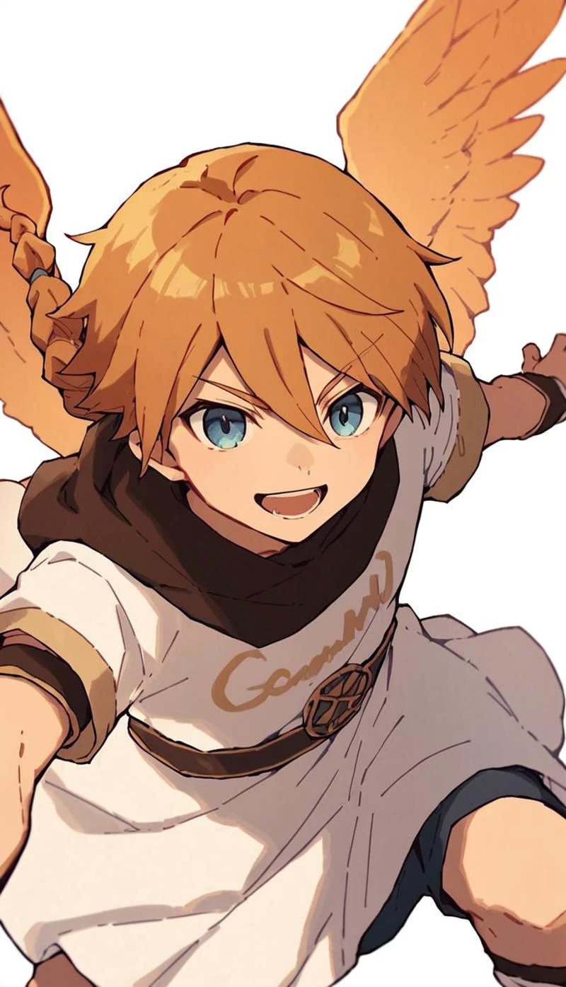 score_9, score_8_up, score_7_up, score_6_up, score_5_up, score_4_up, source_anime, open mouth, smile, pose, tunic, wings,, 1boy, heruse arisu, blue eyes, orange hair, single braid, long hair, <lora:Heruse_Arisu:0.7>