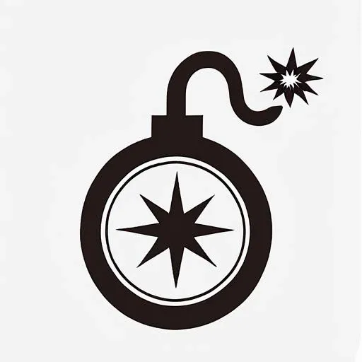 <lora:gmic_bptbv1-000014:1>,93icon\(93ic1\),a bomb with a burning fuse,solo,simple background,white background,monochrome,no humans,