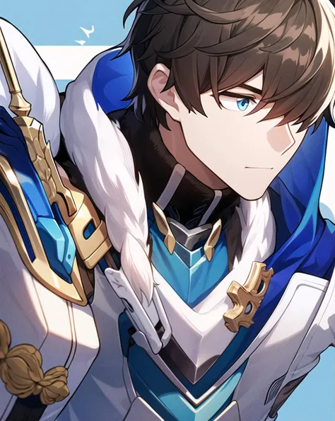 best quality,highly detailed,masterpiece,ultra-detailed,illustration,
xingqiongtiedao,tiedao,xingqiong,solo,short_hair,bangs,blue_eyes,brown_hair,gloves,1boy,closed_mouth,upper_body,weapon,male_focus,black_gloves,cape,armor,hair_over_one_eye,looking_to_the_side,fur_trim,blue_cape,
<lora:xingqiongtiedao_V2-000012:0.9>,