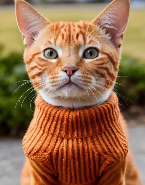 A cute orange cat smile wearing sweater avatar, photo realistic, high details, best quality, 4k