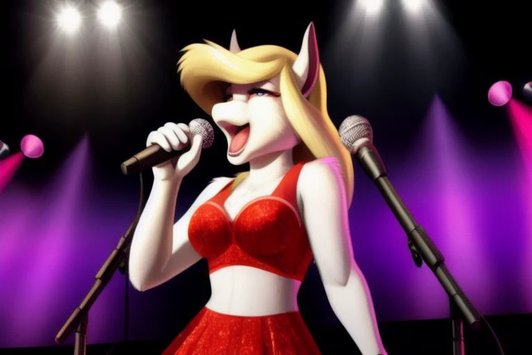 minerva, microphone, holding microphone, singing, stage, stage lights