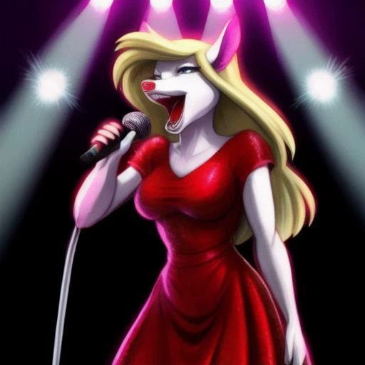 minerva, microphone, holding microphone, singing, stage, stage lights