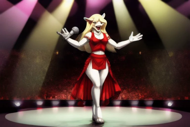 minerva, microphone, holding microphone, singing, stage, stage lights
