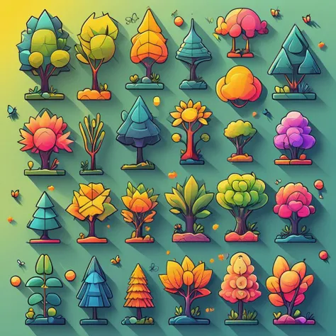 <lora:artfullyDOWNTOWN.IC_SDXL_V1 (1):0.6>,a set of illustrations of insects and plants on different colored backgrounds,tree collection set in grid format,various flat tree icons in different colors,various images of trees in a graphic style,2d game art,colored cartoon style,colorful gardens,flat chromatic fields,graphic design-inspired illustrations,in the style of colorful geometric shapes,in the style of cubist landscapes,in the style of cubist shapes and planes,lightbox,sculptural reliefs,rounded shapes,retro filters,rectangular fields,outdoor art,miniature and small-scale paintings,a man holding branches dubbed "world of wonders and creatures",colorful mindscapes,concept art,cryengine,in the style of colorful fantasy,in the style of colorful fantasy realism,in the style of fantastical and imaginative creatures,in the style of highly detailed foliage,inventive character designs,made of flowers,on parchment,<lora:artfullynenstudi_sdxl_v1:0.4>,<lora:artfullyinsect_-_v1:0.5>,