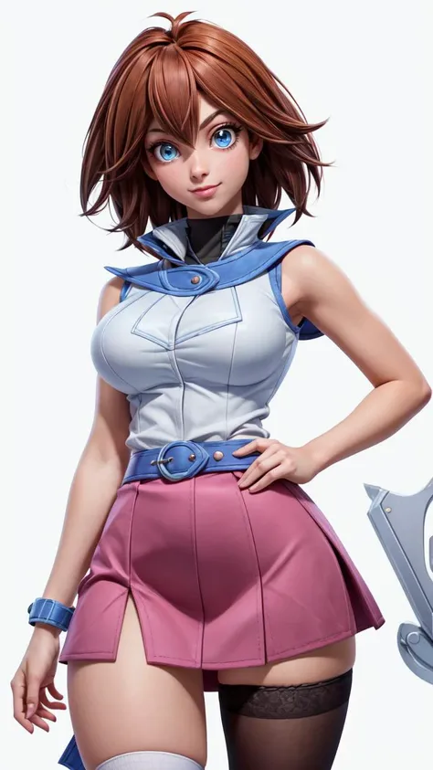 (1girl, solo, masterpiece, 4k,  best quality:1.2,   best quality:1.2, NICE HANDS, COLORFUL, (perfect hands, perfect anatomy)),
makurada junko,  turtleneck, white vest, sleeveless, high collar, belt, blue miniskirt, [cleavage],
((medium breasts, big hips, looking at the viewer)), ((high stocking )),hands in pocket, 
((simple background, white background)), sexy toon, <lora:highleg_panties_v0.1:1>, panties, highleg panties, black panties, 
<lora:GoodHands-vanilla:0.7>