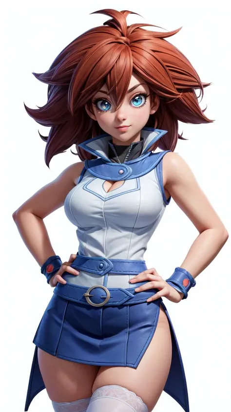 (1girl, solo, masterpiece, 4k,  best quality:1.2,   best quality:1.2, NICE HANDS, COLORFUL, (perfect hands, perfect anatomy)),
makurada junko,  turtleneck, white vest, sleeveless, high collar, belt, blue miniskirt, [cleavage],
((medium breasts, big hips, looking at the viewer)), ((high stocking )), vel
((simple background, white background)), sexy toon, 
<lora:GoodHands-vanilla:0.7>