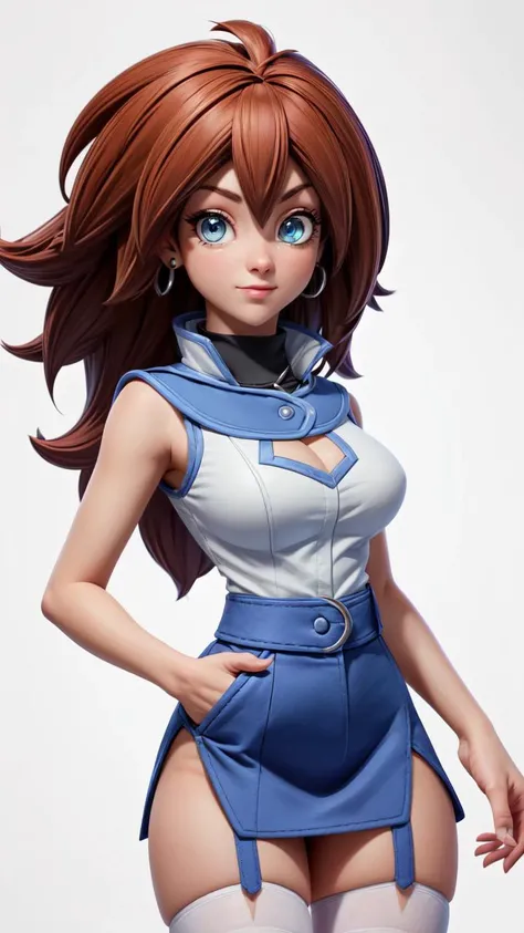 (1girl, solo, masterpiece, 4k,  best quality:1.2,   best quality:1.2, NICE HANDS, COLORFUL, (perfect hands, perfect anatomy)),
makurada junko,  turtleneck, white vest, sleeveless, high collar, belt, blue miniskirt, [cleavage],
((medium breasts, big hips, looking at the viewer)), ((high stocking )),hands in pocket, 
((simple background, white background)), sexy toon, 
<lora:GoodHands-vanilla:0.7>