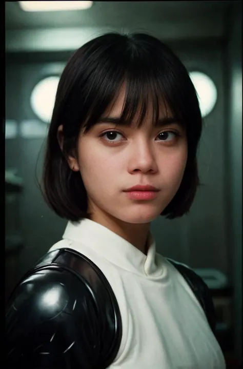 analog film photo solo, realistic, ((indonesian woman)), (((black hair))), (((sulking))), silver drop earrings, (((Wearing a self-repairing material spacesuit: futuristic nano-material gear, self-repairing, puncture sealing, hazard resilient.))), ((Alien Spaceship, Advanced spaceship with pulsating walls, glowing symbols, and incomprehensible tech.)), ((dynamic pose)), by Simon Stålenhag, <lora:PAseer-SD15-LCM Quick:1> <lora:ReaLora:.2> skin <lora:adhikayess:1> adhikayess . faded film, desaturated, 35mm photo, grainy, vignette, vintage, Kodachrome, Lomography, stained, highly detailed, found footage