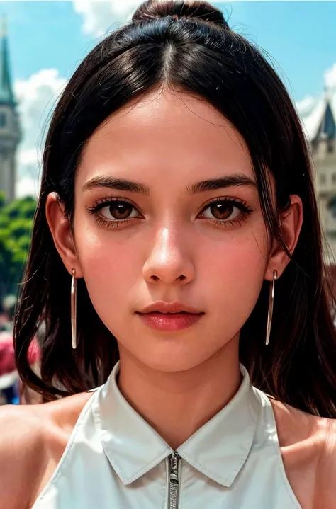 analog film photo solo, realistic, ((indonesian woman)), (((black hair))), (((disappointed))), silver drop earrings, (((Retro platform sneakers))), ((Castle in the clouds with grand spires and towers)), ((dynamic pose)), by Jules Guerin, <lora:PAseer-SD15-LCM Quick:1> <lora:ReaLora:.2> skin <lora:KStyle_-_Photography_Style:1> kstyle <lora:JPA_-_Rola_Takizawa:1> rolatakizawa . faded film, desaturated, 35mm photo, grainy, vignette, vintage, Kodachrome, Lomography, stained, highly detailed, found footage