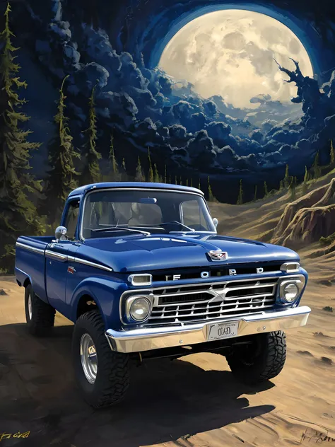 f0rd66pu, truck, dark blue body, (lifted), massive swirling portal to the underworld in the background,, <lora:f0rd66pu_SDXL_v1_32:1> <lora:xl_more_art-full_v1:0.5>