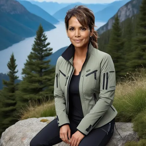 a photo of halle berry, ohwx woman, on a mountain, jacket, fine details, best quality <lora:halleberry_SDXL:0.8>