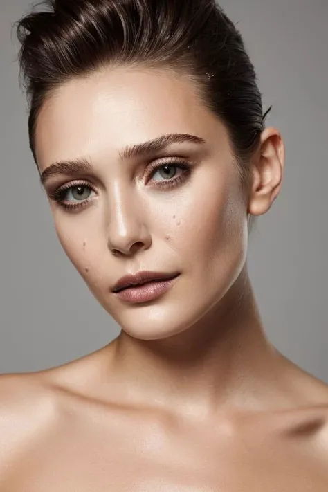 ols, closeup portrait of young woman, topless, slick hair, oiled skin, grey background,
<lora:CR-ElizabethOlsen-frankyfrank2k:1.0>
