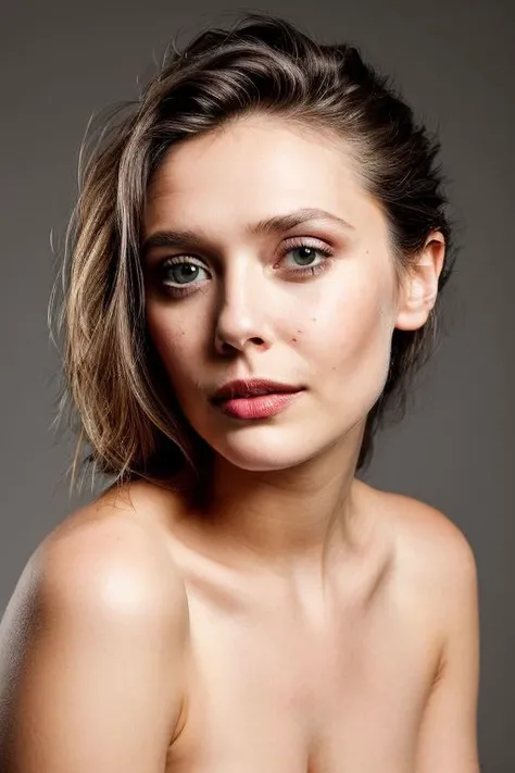 ols, closeup portrait of young woman, topless, rim light, (grey background:1.0), slick hair,
<lora:CR-ElizabethOlsen-frankyfrank2k:1.0>