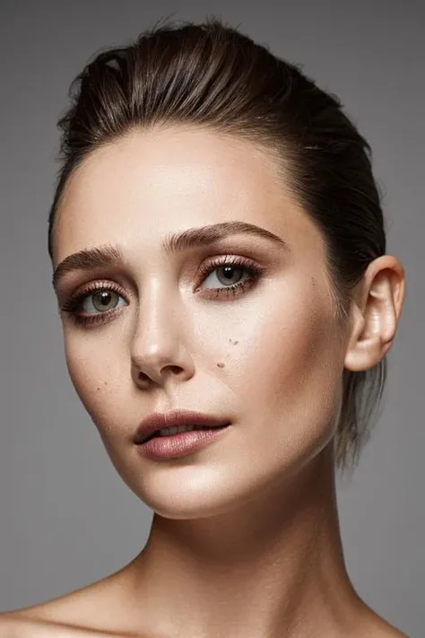 ols, closeup portrait of young woman, topless, slick hair, oiled skin, grey background, (tilted angle, tilted composition:1.1)
<lora:CR-ElizabethOlsen-frankyfrank2k:1.0>