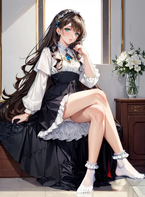 highest quality, masterpiece, ultra high resolution, 8K, Wedding dress, Shoujo manga style , single, soft line art, digital enhancement, Shoujo Manga Touch, girl manga core, flowing fabric, close, ((Shoulder-length hair length and short braid)), staring at us from the front, soft drawing, beautiful black hair, clear eyes, grin and laugh, teeth, Wide mouth, Super detailed digital anime art, clear facial depiction, Super detailed girl manga character art, Super detailed manga style, highest qualityの色, Teburi, foot up angle, indoor