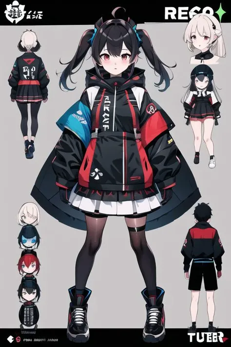 new vtuber character reference sheet, score_9, score_8_up, score_7_up, outfit design